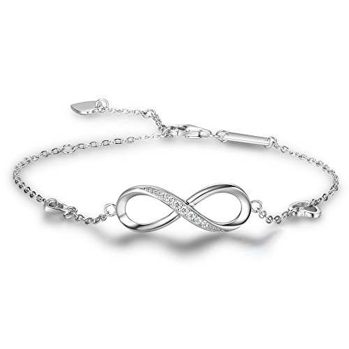 Bo&Pao Damen Armband Infinity Silber 925, Unendlich Armkettchen Frauen mit Unendlichkeitszeichen und Herzen, 21 cm, verstellbar von Bo&Pao