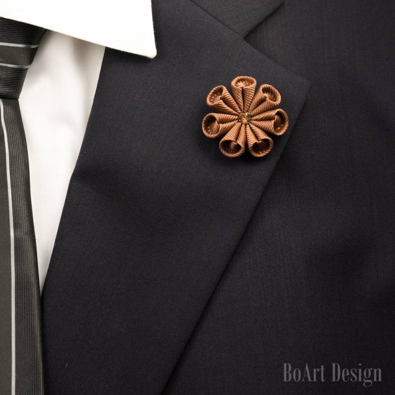 Anstecknadel/Schokoladenbraune Blumen Anstecknadel Mit Swarovski Smoked Topaz Kristall/Ansteckblume/Herren Revers Blume/Hochzeits-Accessoires/Brosche von BoArtDesign