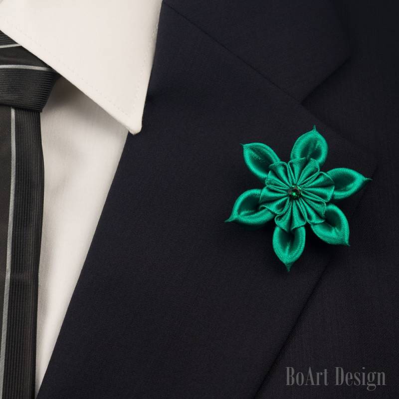 Anstecknadel/Smaragd Grün Kanzashi Blume Anstecknadel/Swarovski Smaragd Kristall/Lapel Blume/Männer /Hochzeit Zubehör/Urlaub Pin von BoArtDesign