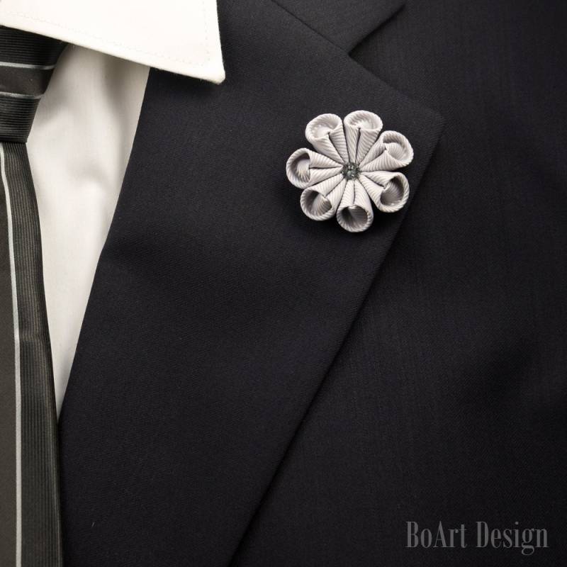Anstecknadel Pin/Grau Blume Revers Mit Swarovski Silber Nacht Kristall/Revers Blume/Herren Blume/Hochzeit Zubehör/Brosche von BoArtDesign