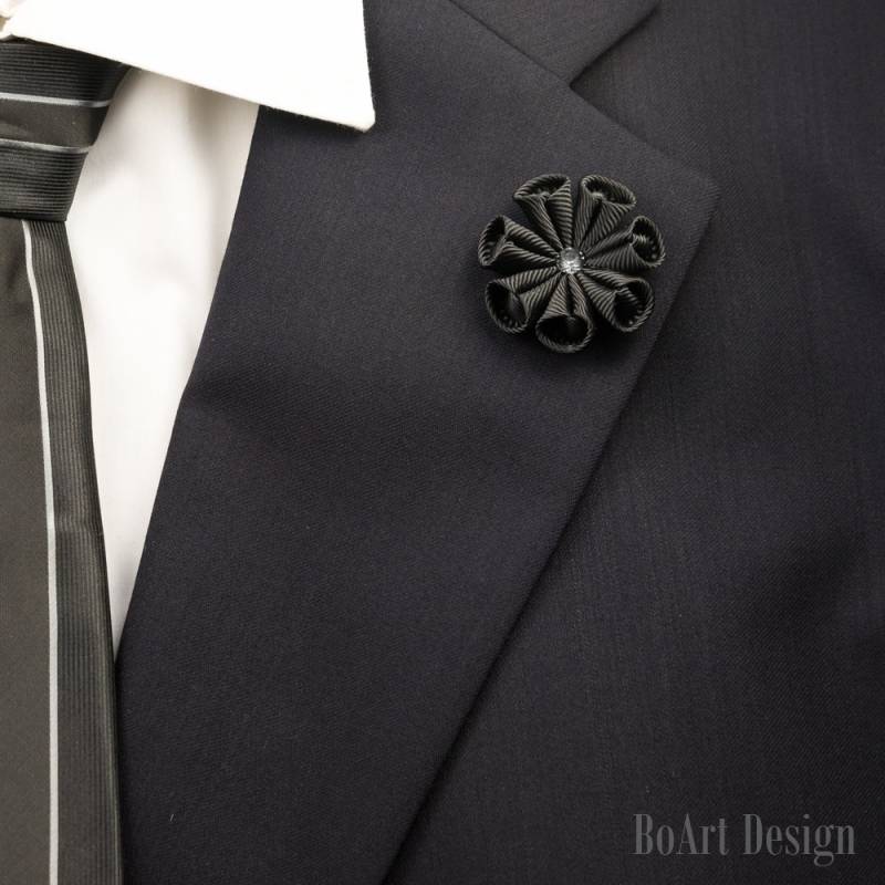 Anstecknadel Pin/Schwarze Blume Revers Mit Swarovski Silber Nacht Kristall/Revers Blume/Herren Blume/Hochzeit Zubehör/Brosche von BoArtDesign