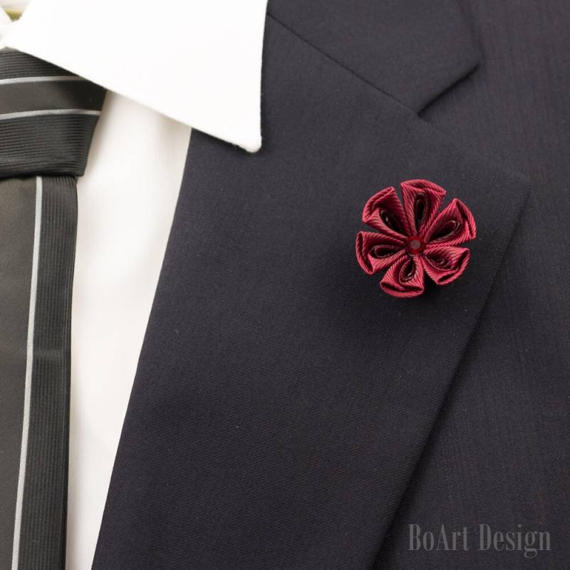 Bordeaux-Kanzashi Blume-Anstecknadel Mit Swarovski Siam Kristall/Revers Pin/Revers Blume/Herren Revers Blume/Hochzeit Zubehör/Brosche von BoArtDesign