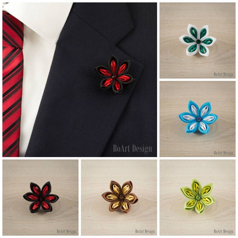 Deepsky Blau/Weiß Kanzashi Anstecknadel Mit Swarovski Light Sapphire Crystal/Anstecknadel/Revers Blume/Herren Revers Blume/Hochzeit Revers/Brosche von BoArtDesign