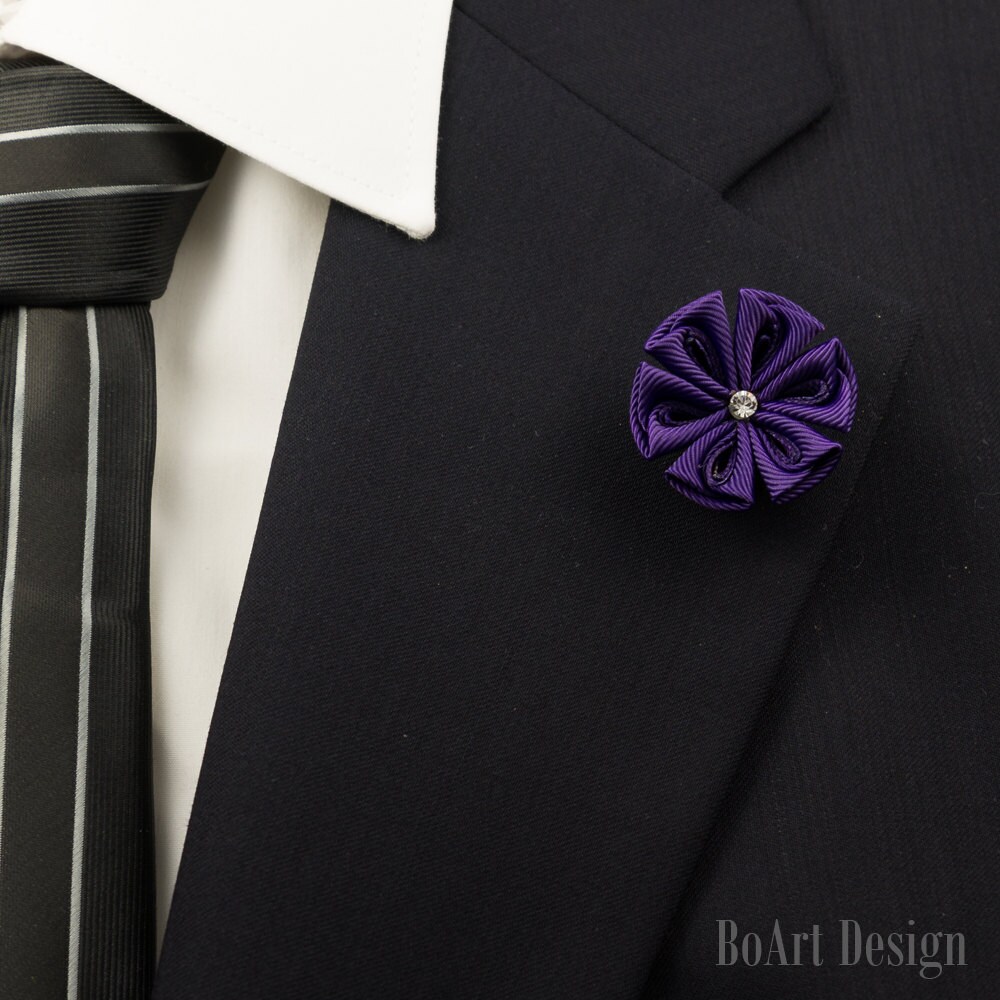 Indigo Kanzashi Blume Anstecknadel Mit Klaren Swarovski Kristall/Revers Pin/Revers Blume/Herren Revers Blume/Hochzeit Zubehör/Brosche von BoArtDesign