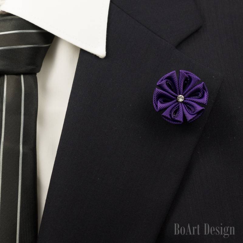 Indigo Kanzashi Blume Anstecknadel Mit Klaren Swarovski Kristall/Revers Pin/Revers Blume/Herren Revers Blume/Hochzeit Zubehör/Brosche von BoArtDesign