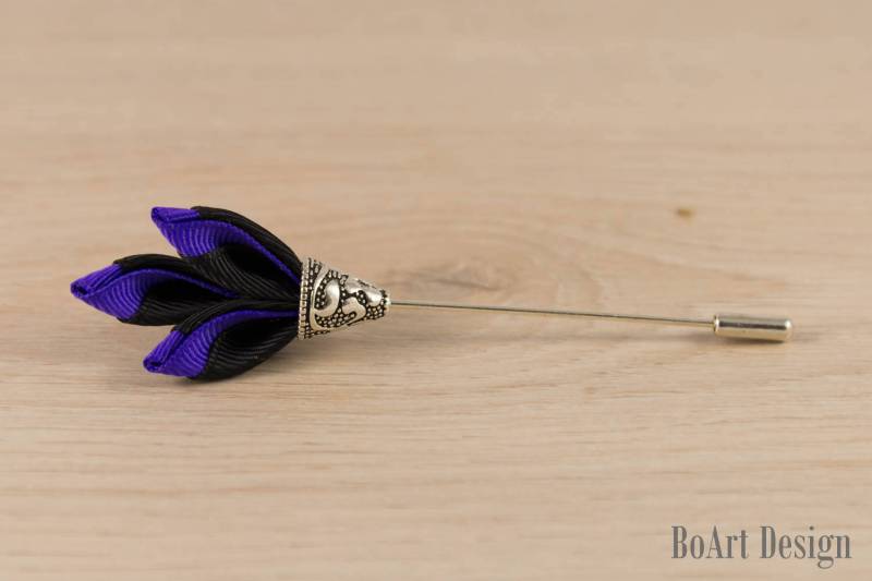 Indigo Und Schwarz Kanzashi Blume Am Revers Stick Pin/Zepter Pin/Revers Blume/Herren Blume/Hochzeit Zubehör von BoArtDesign