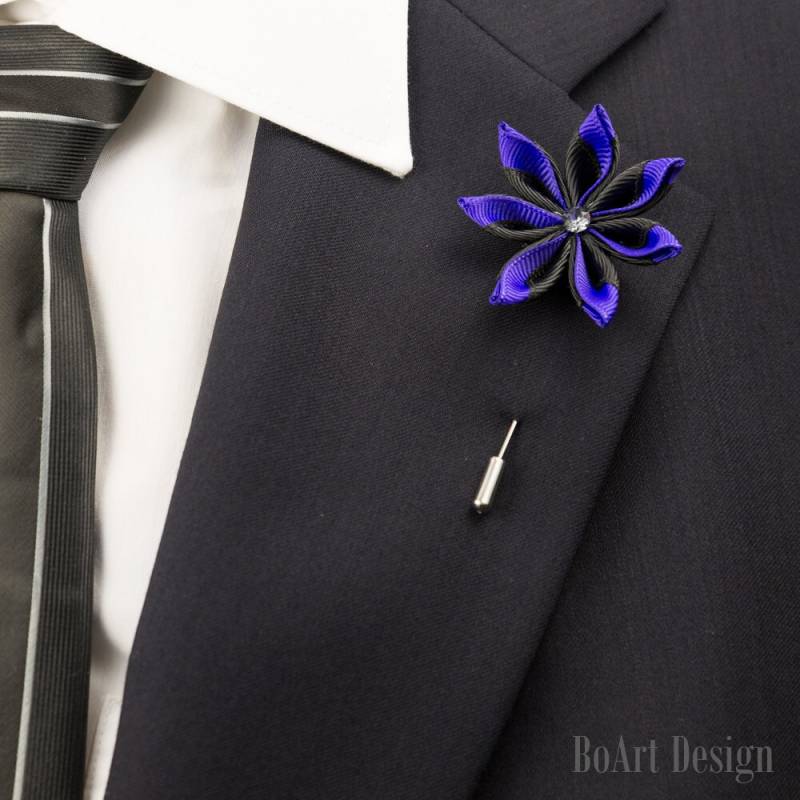 Kanzashi Anstecknadel Mit Swarovski Silver Night Crystal/Ansteckblüte/Anstecker/Anstecknadel von BoArtDesign