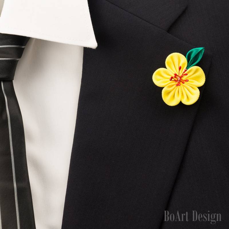 Kirsche Blüte Revers Pin/Frühling Blumen/Gelb Stift/Kanzashi Blume Anstecknadel/Revers Blume/Herren Blume/Hochzeit Zubehör/Brosche von BoArtDesign