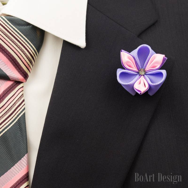 Pflaume/Rosa Und Lila Kanzashi Blume Anstecknadel Mit Swarovski Silver Night Crystal Hochzeit von BoArtDesign