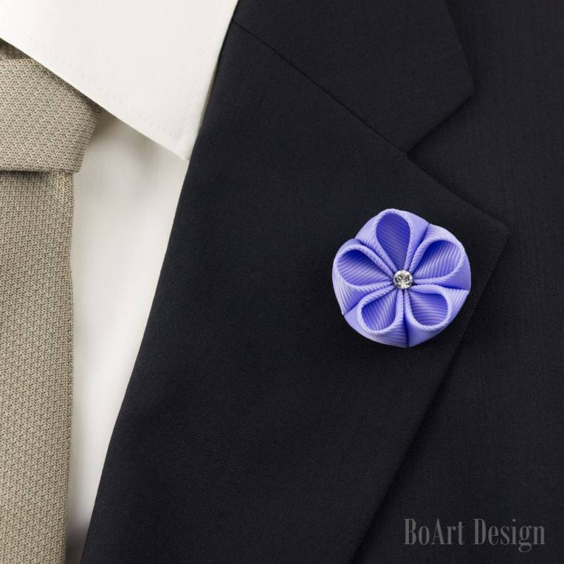 Pflaume Kanzashi Blume Anstecknadel Mit Klaren Swarovski Kristall/Revers Pin/Revers Blume/Herren Revers Blume/Hochzeit Zubehör/Brosche von BoArtDesign