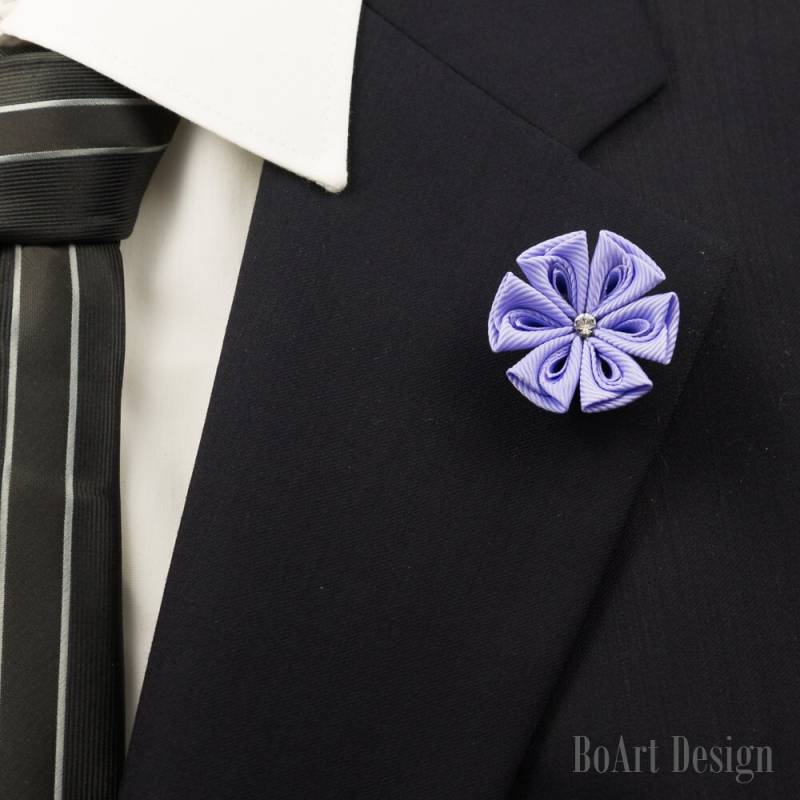 Pflaume Kanzashi Blume Anstecknadel Mit Swarovski Klar Kristall/Lapel Pin/Lapel Blume/Herren Blume/Hochzeit Zubehör/Brosche von BoArtDesign