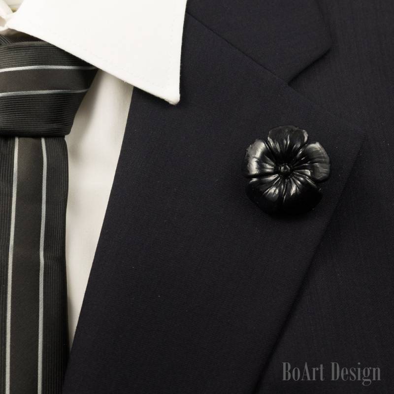 Polymer Clay Blumen Revers Pin/Brosche/Revers Pin/Revers Blume/Herren Blume/Hochzeit Zubehör Schwarz / Polymer Clay Blumen Revers Pin/Brosche/Revers Pin/Revers Blume/Herren Blume/Hochzeit Zubehör Schwarz / von BoArtDesign