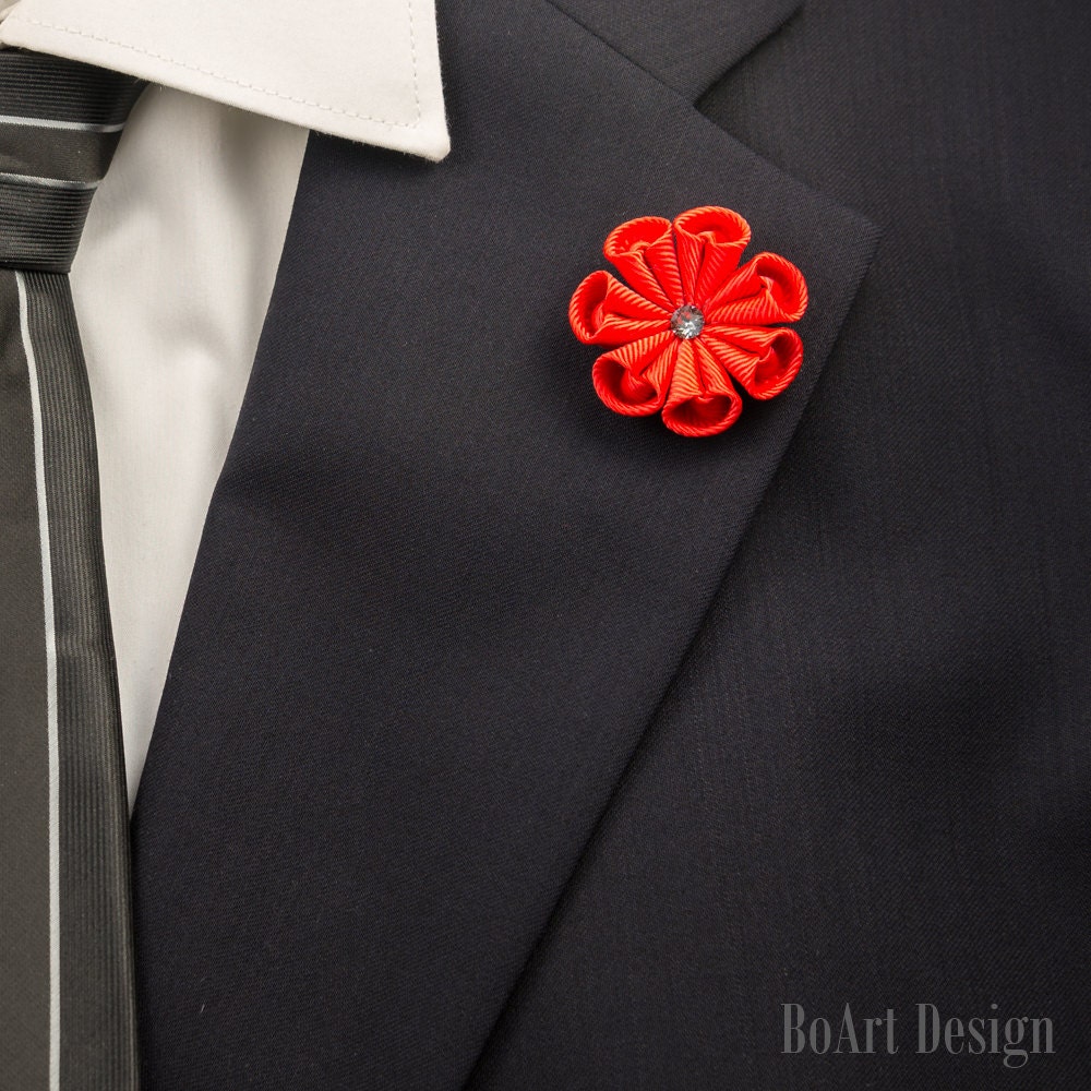 Revers Pin/Rote Blumen-Anstecknadel Mit Swarovski Silber Nacht Kristall/Revers Blume/Herren Blume/Hochzeit Zubehör/Brosche von BoArtDesign