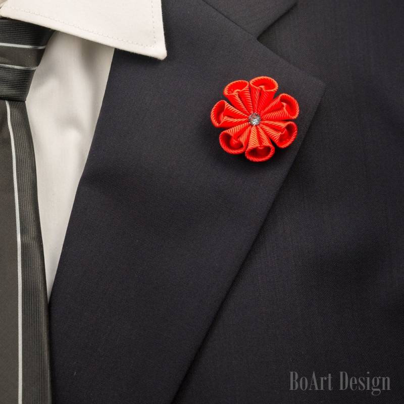 Revers Pin/Rote Blumen-Anstecknadel Mit Swarovski Silber Nacht Kristall/Revers Blume/Herren Blume/Hochzeit Zubehör/Brosche von BoArtDesign