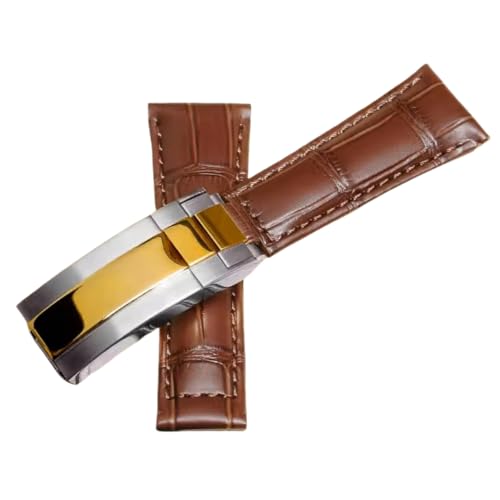 BoBoHome 20mm Flexibles Echtes Leder-Armband Ersatz-Trennverschluss-Armband Uhrenaccessoires für Rolex Black Green Submariner-Braun D von BoBoHome