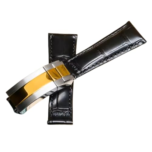 BoBoHome 20mm Flexibles Echtes Leder-Armband Ersatz-Trennverschluss-Armband Uhrenaccessoires für Rolex Black Green Submariner-Schwarz D von BoBoHome