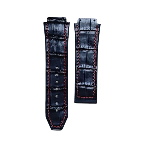 BoBoHome 25x19mm Handgefertigtes Leichtes Lederarmband, Fleckfester Lebendiges Echtlederarmband für HUB-LOT B-I-G B-A-N-G Fu-sion Series-Schwarz + Rot von BoBoHome