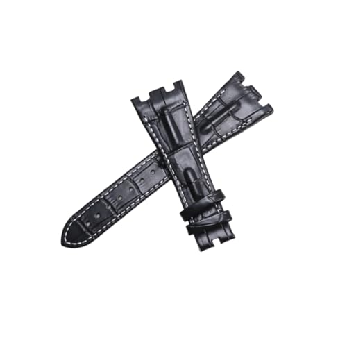 BoBoHome 28mm Leichtes Echtes Leder Armband Wasserfest Schweißfest Sportliches Uhrenarmband für AUDEMARSPIGUET ROYAL OAK OFFSHORE-Schwarz + Weiß von BoBoHome