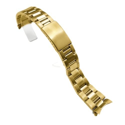 BoBoHome 3-Perlen Edelstahl Uhrarmband Gebogenes Ende Faltschnalle Ersatz Uhr-Zubehör für Rolex Air-King Datejust Series - Gold 21MM von BoBoHome