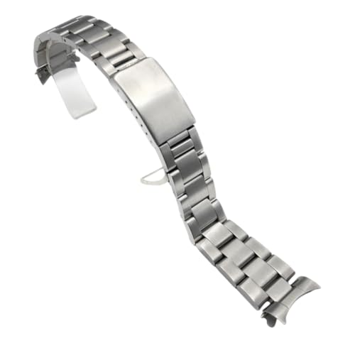 BoBoHome 3-Perlen Edelstahl Uhrarmband Gebogenes Ende Faltschnalle Ersatz Uhr-Zubehör für Rolex Air-King Datejust Series - Mattes Silber 17MM von BoBoHome