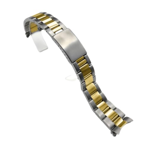 BoBoHome 3-Perlen Edelstahl Uhrarmband Gebogenes Ende Faltschnalle Ersatz Uhr-Zubehör für Rolex Air-King Datejust Series - Silber Gold 13MM von BoBoHome