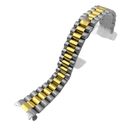 BoBoHome 3-Perlen Solid Edelstahl Uhrarmband Curved-End-Stahlkette Männer Ersatzarmband Zubehör für Rolex Datejust - Silber Gold 20MM BoBoHome 3-Perlen Solid Edelstahl Uhrarmband Curved-End-Stahlkette Männer Ersatzarmband Zubehör für Rolex Datejust - Silber Gold 20MM von BoBoHome