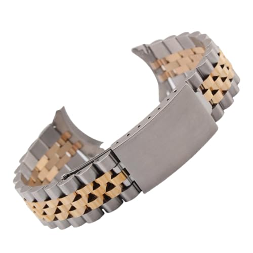 BoBoHome 5-Perlen Edelstahl Uhrarmband Solide Konstruktion mit Gebogenem Ende, Langlebiges Armbandzubehör für Rolex Datejust-Silber Gold 21MM von BoBoHome