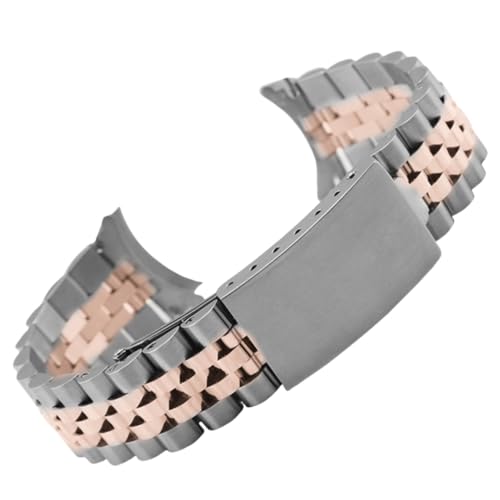 BoBoHome 5-Perlen Edelstahl Uhrarmband Solide Konstruktion mit Gebogenem Ende, Langlebiges Armbandzubehör für Rolex Datejust-Silber Rose Gold 20MM von BoBoHome