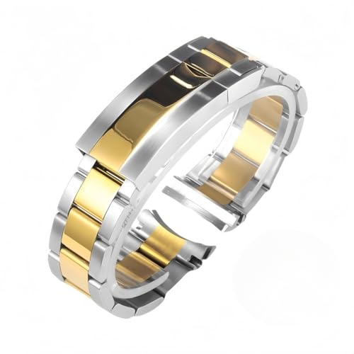 BoBoHome Bürsteter Stahl Ersatz-Uhrenband Verstellbar Uhrarmband mit Faltschnalle für Rolex Yacht-Master-Silber Gold 21MM von BoBoHome