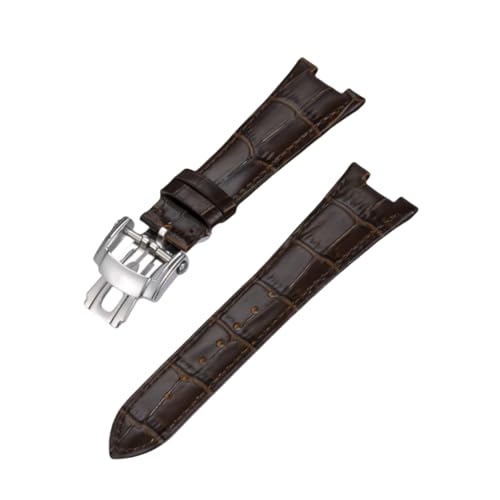BoBoHome Flexibles Echtes Leder-Armband Verstellbares Metall-Trennverschluss-Armband Reparaturaccessoires für PATEK PHILIPPE Nautilus 5711/5712/5980-Kaffee + Silber von BoBoHome