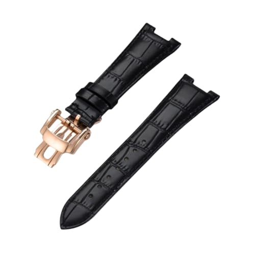 BoBoHome Flexibles Echtes Leder-Armband Verstellbares Metall-Trennverschluss-Armband Reparaturaccessoires für PATEK PHILIPPE Nautilus 5711/5712/5980-Schwarz + Roségold von BoBoHome