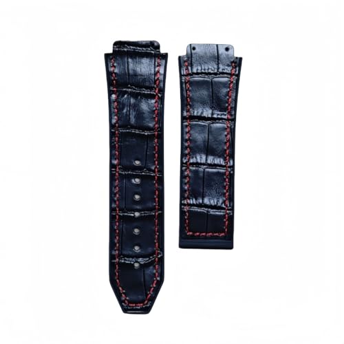 BoBoHome Flexibles Echtes Leder Silikon Uhrarmband Schw Sweatabweisend Griffiges Ersatz Uhrarmband für HUB-LOT B-I-G B-A-N-G Fu-sion Series-Schwarz + Rot von BoBoHome