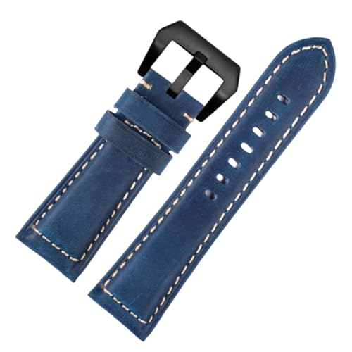 BoBoHome Handgefertigtes Retro-Leder-Armband Mattiertes Edelstahlverschluss-Armband 20mm 22mm 24mm 26mm für PANERAI PAM111 441-Blau + Schwarz 20mm von BoBoHome