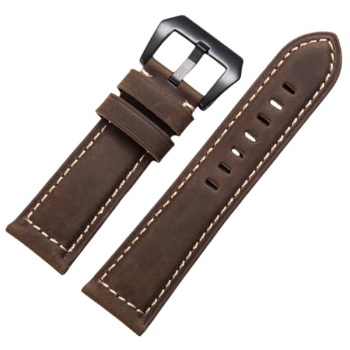BoBoHome Handgefertigtes Retro-Leder-Armband Mattiertes Edelstahlverschluss-Armband 20mm 22mm 24mm 26mm für PANERAI PAM111 441-Dunkelbraun + Schwarz 22mm von BoBoHome