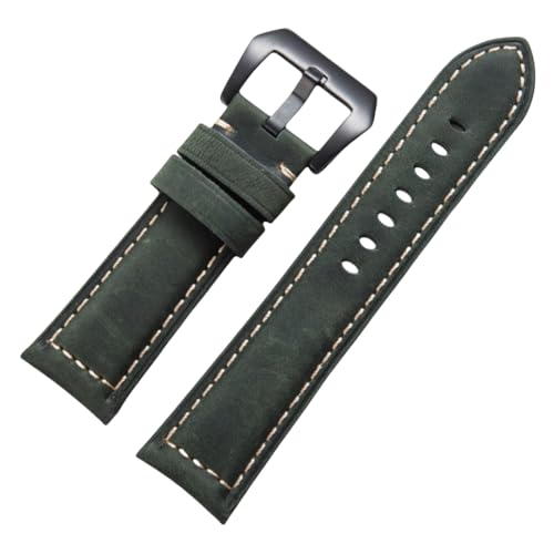 BoBoHome Handgefertigtes Retro-Leder-Armband Mattiertes Edelstahlverschluss-Armband 20mm 22mm 24mm 26mm für PANERAI PAM111 441-Grün + Schwarz 24mm von BoBoHome