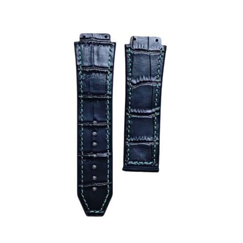 BoBoHome Minimalistisches Echtes Leder Silikon Armband Wasserdicht Rutschfestes Ersatz Uhrarmband für HUB-LOT B-I-G B-A-N-G Fu-sion Series-Schwarz + Grün von BoBoHome