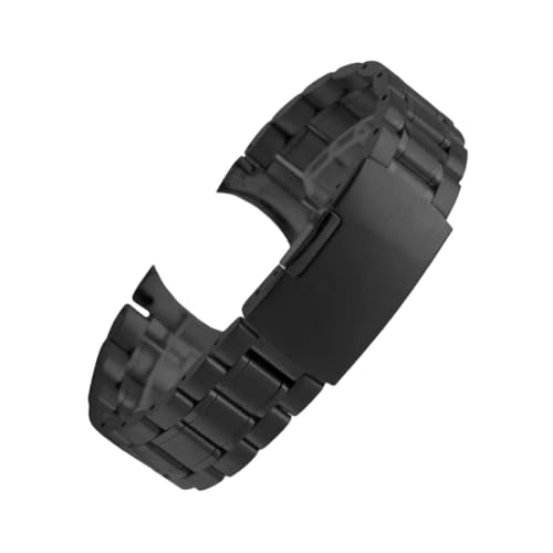 BoBoHome Universal 5-Perlen Edelstahl Uhrarmband Gebogenes Ende, Schmetterlingschnalle & Gebürstet Finish-Schwarz 24MM von BoBoHome