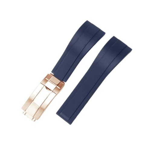 BoBoHome Wasserdichtes Silikonarmband Uhrarmband Faltschließe Flexibel Robust Herrenuhren Zubehör für Rolox Submariner Yacht-Master Oyster-Blau Armband + Rose Gold Schließe 21mm von BoBoHome