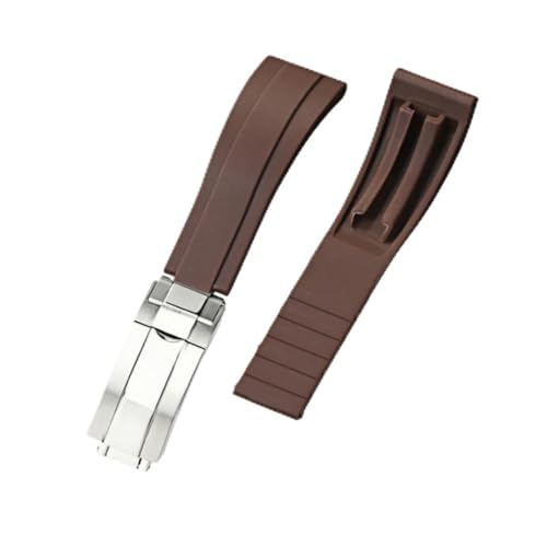 BoBoHome Wasserdichtes Silikonarmband Uhrarmband Faltschließe Flexibel Robust Herrenuhren Zubehör für Rolox Submariner Yacht-Master Oyster-Braun Armband + Silber Schließe 20mm von BoBoHome