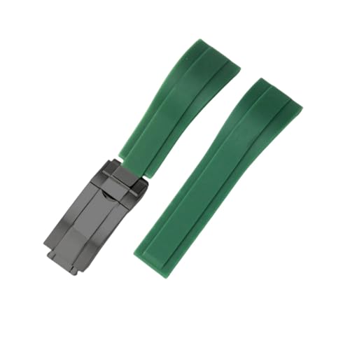 BoBoHome Wasserdichtes Silikonarmband Uhrarmband Faltschließe Flexibel Robust Herrenuhren Zubehör für Rolox Submariner Yacht-Master Oyster-Grün Armband + Schwarz Schließe 20mm von BoBoHome