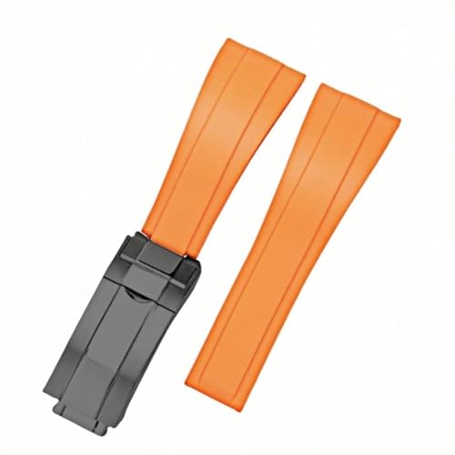 BoBoHome Wasserdichtes Silikonarmband Uhrarmband Faltschließe Flexibel Robust Herrenuhren Zubehör für Rolox Submariner Yacht-Master Oyster-Orange Armband + Schwarz Schließe 20mm von BoBoHome
