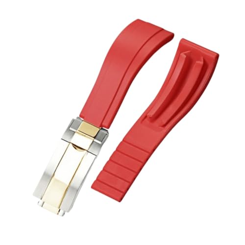 BoBoHome Wasserdichtes Silikonarmband Uhrarmband Faltschließe Flexibel Robust Herrenuhren Zubehör für Rolox Submariner Yacht-Master Oyster-Rot Armband + Silber Gold Schließe 20mm von BoBoHome