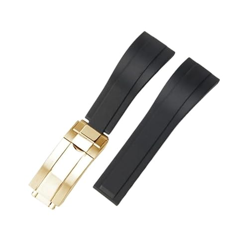 BoBoHome Wasserdichtes Silikonarmband Uhrarmband Faltschließe Flexibel Robust Herrenuhren Zubehör für Rolox Submariner Yacht-Master Oyster-Schwarz Armband + Gold Schließe 21mm von BoBoHome