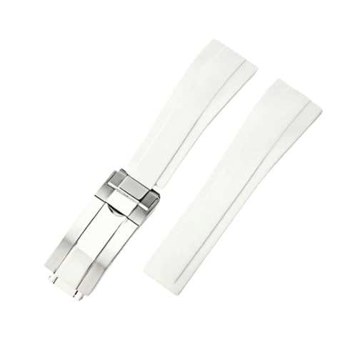 BoBoHome Wasserdichtes Silikonarmband Uhrarmband Faltschließe Flexibel Robust Herrenuhren Zubehör für Rolox Submariner Yacht-Master Oyster-Weiß Armband + Silber Schließe 20mm von BoBoHome