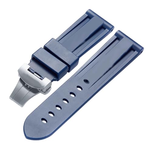 BoBoHome Wasserdichtes Silikonarmband Uhrarmband Herrenuhr Zubehör Flexibel Haltbar für PA-NE-RAI PAM441 359 437 393-Blau + Silber Schließe 26mm von BoBoHome