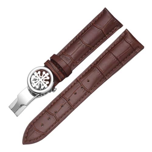 BoBoHome Weiches Echtes Leder-Armband Verstellbares Metallklappverschluss-Armband Reparaturaccessoires für PATEK PHILIPPE-Braun + Silber 20mm von BoBoHome