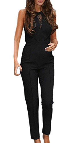 BoBoLily Damen Jumpsuit Elegant Mit Spitze Lang Hosen Women Festlich Vintage Rundhals Catsuit Ärmellos Playsuit Overall Party Abendmode Formal Hosenanzug Sommer von BoBoLily