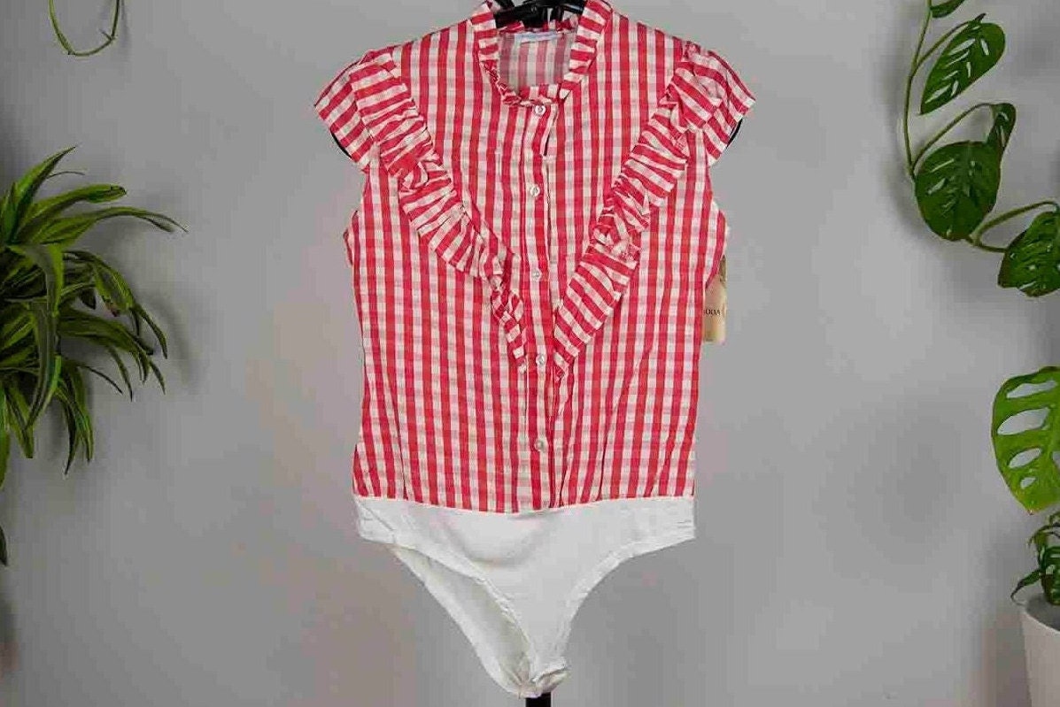 Nos Vintage Roter Gingham Rüschen Body von BoBoVintage