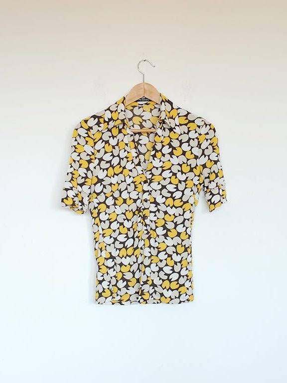 Vintage Animal Print Kurzarm Bluse Mit Kragen von BoBoVintage