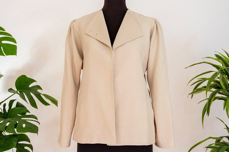 Vintage Beige Puffärmel Blazer Jacke von BoBoVintage